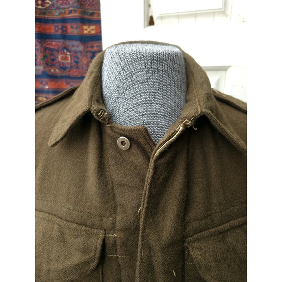 Vintage WW2 Canadian Cadet Wool Battledress Blouse Jacket Green OD 1940s M Army - Picture 5 of 16